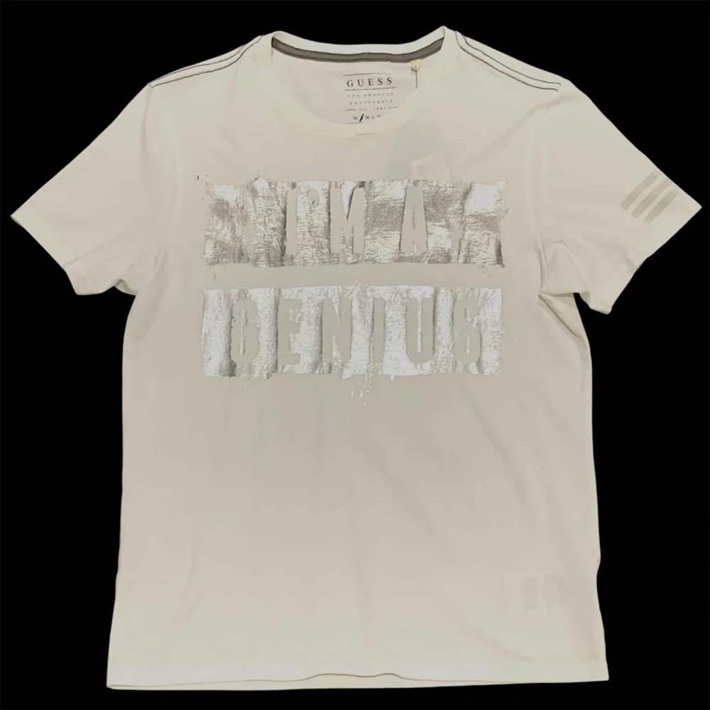 GUESS Los Angeles White I’m A Genius Bold Graphic T-Shirt NWT Size Small - Picture 2 of 6
